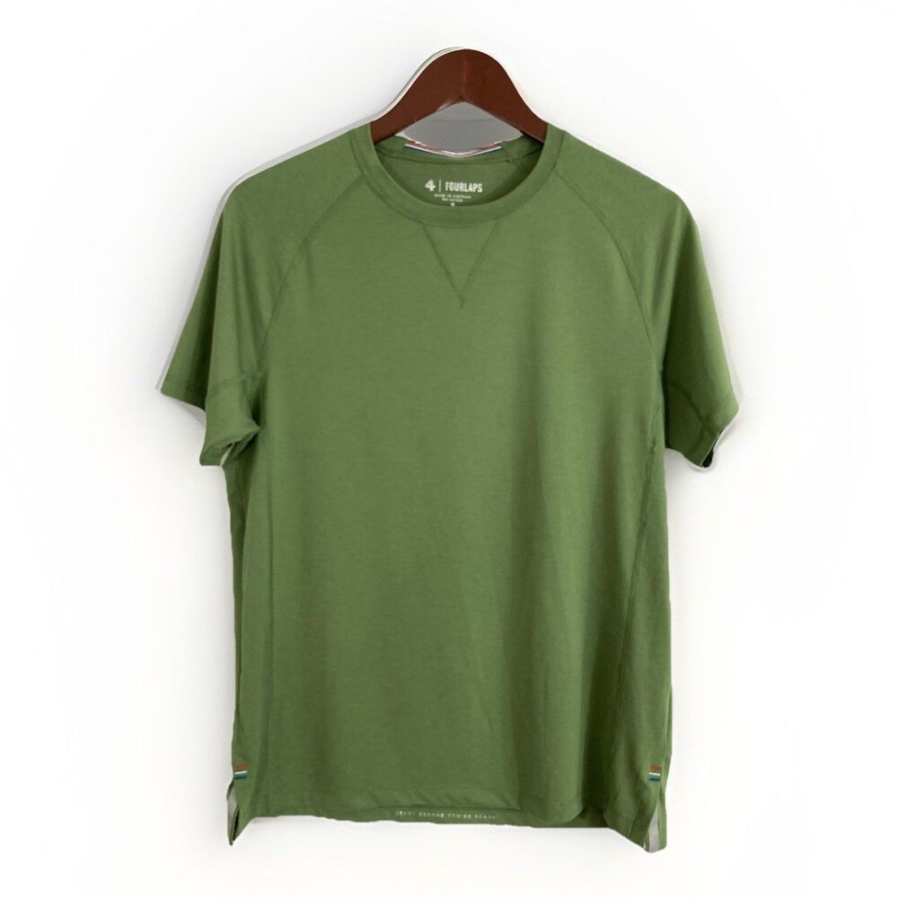 Fourlaps T Shirt Mens S Green Performance Running Workout Gym Reflective Tee